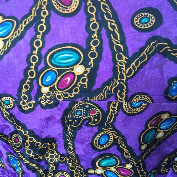 Vintage 80s Purple Silk Christmas Theme Blouse 8 - Picture 6 of 6